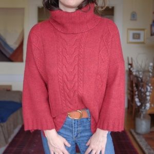Red cowl-neck sweater